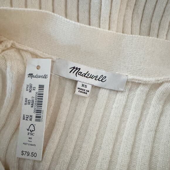 MADEWELL Brenville Crop Cardigan Sweater Antique Cream Ivory XS NC687 - Picture 8 of 9